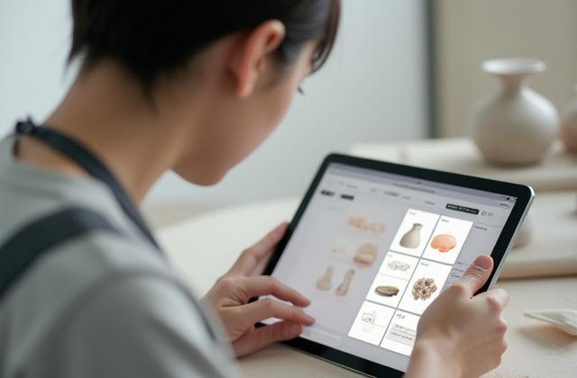 タブレットでノーコードツールを操作する職人